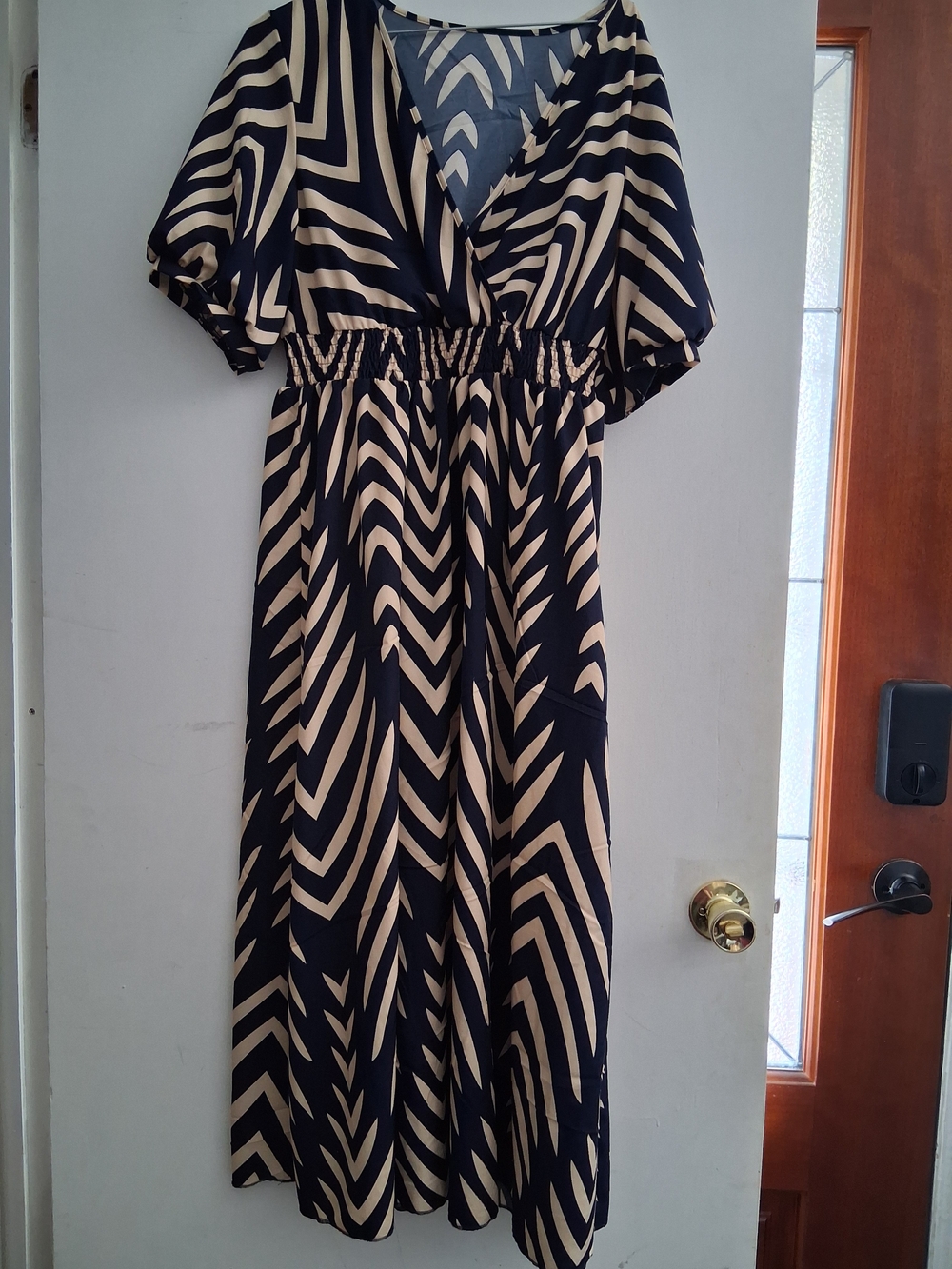 SHEIN Black and Cream Geometric Maxi Dress